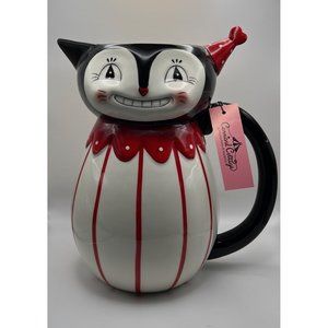 NEW Johanna Parker Carnival Cottage Red Striped Valentine's Day Cat Pitcher